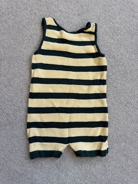 Misha And Puff Striped Knit Romper in Yellow and Dark Green